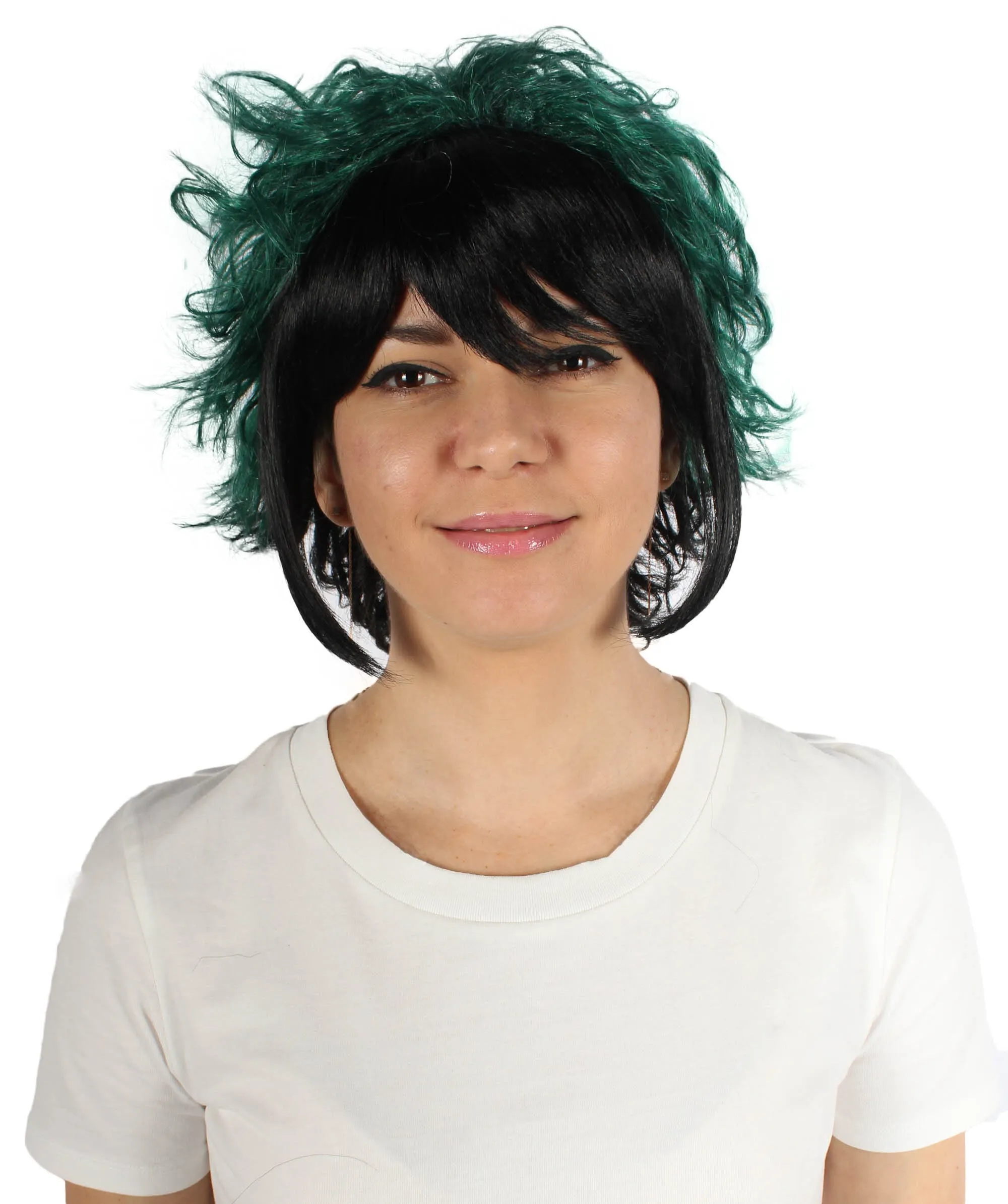 Adult Unisex Shaggy-layered Black & Green Choppy-Styled Wig, Perfect for Halloween, Flame-retardant Synthetic Fiber