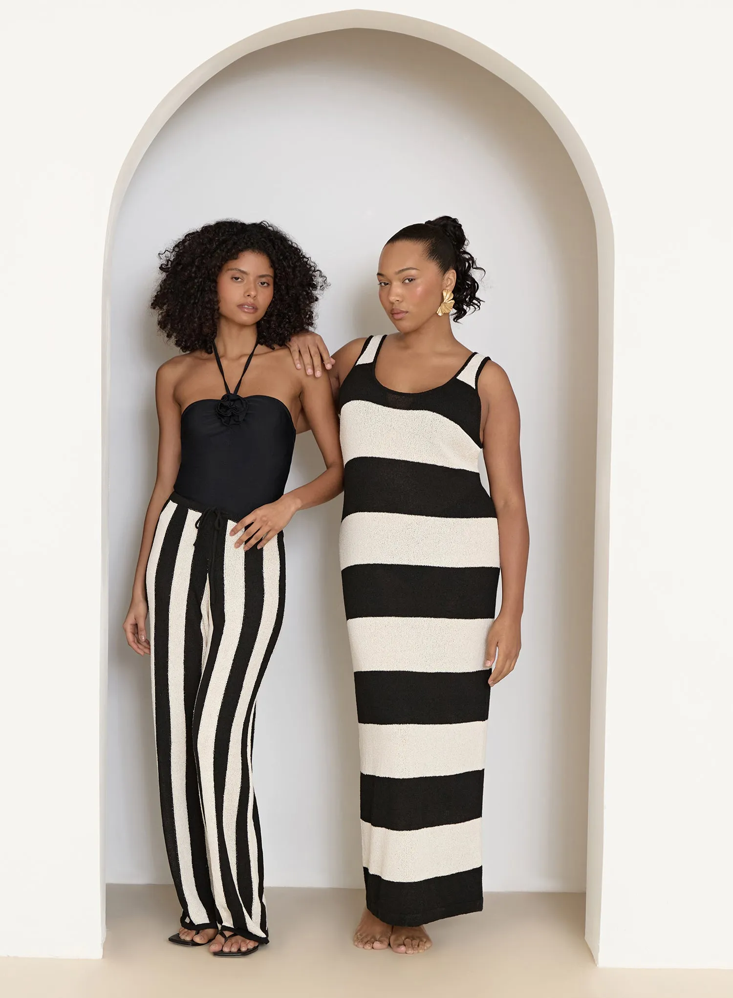 Black And White Striped Knit Maxi Dress- Maldives