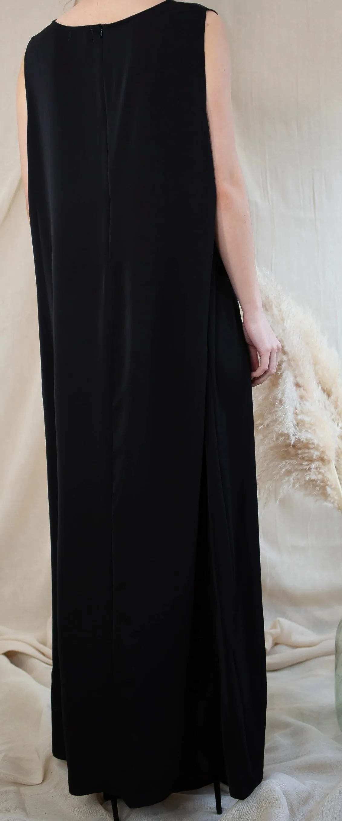 Black Sleeveless Slip Dress with Zip Fastening