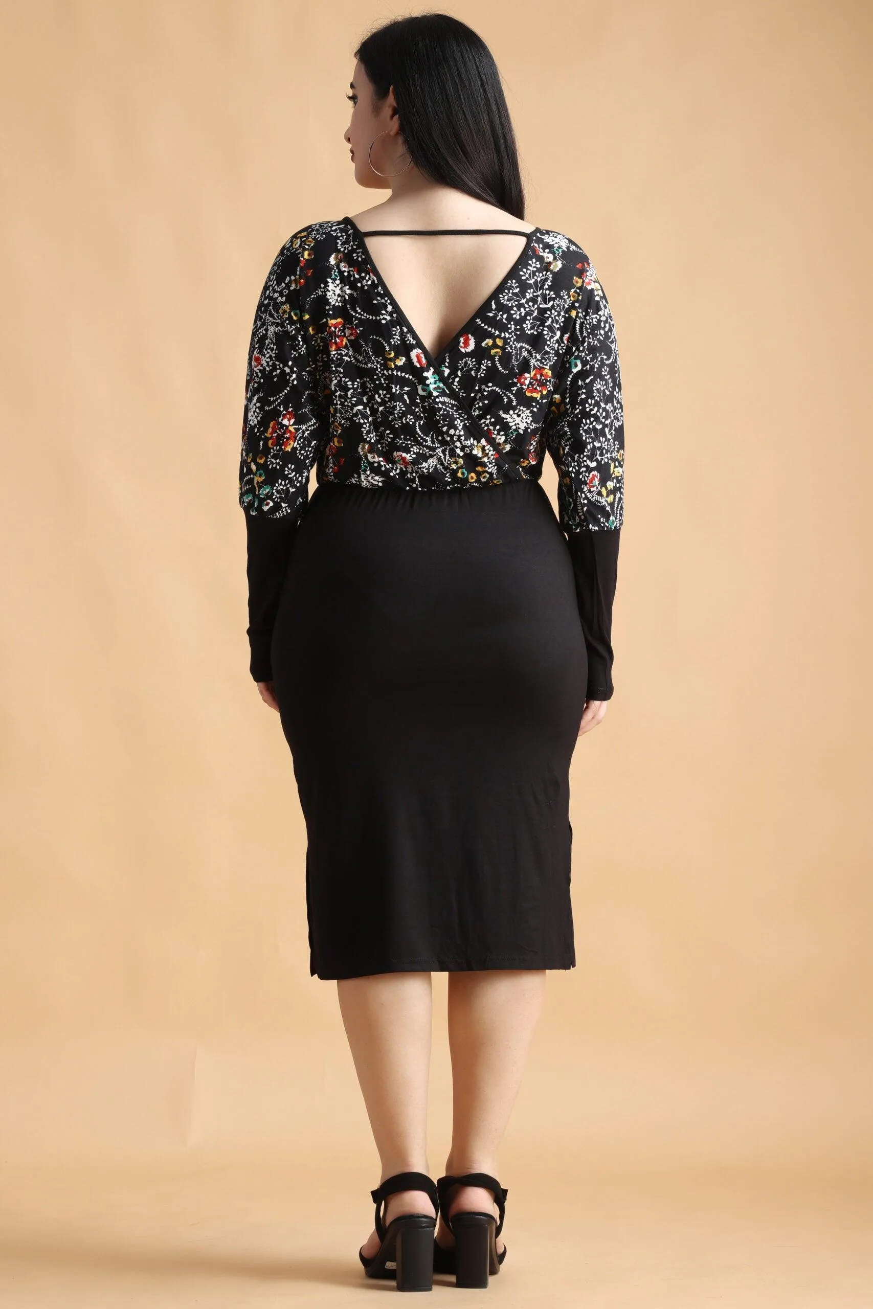 Black Stem Printed Curvy Dress