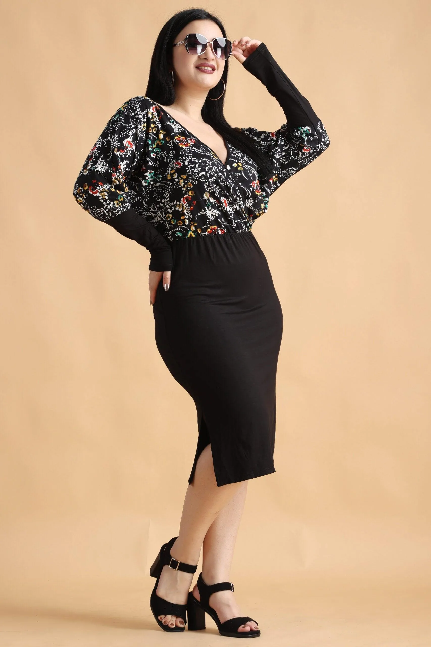 Black Stem Printed Curvy Dress