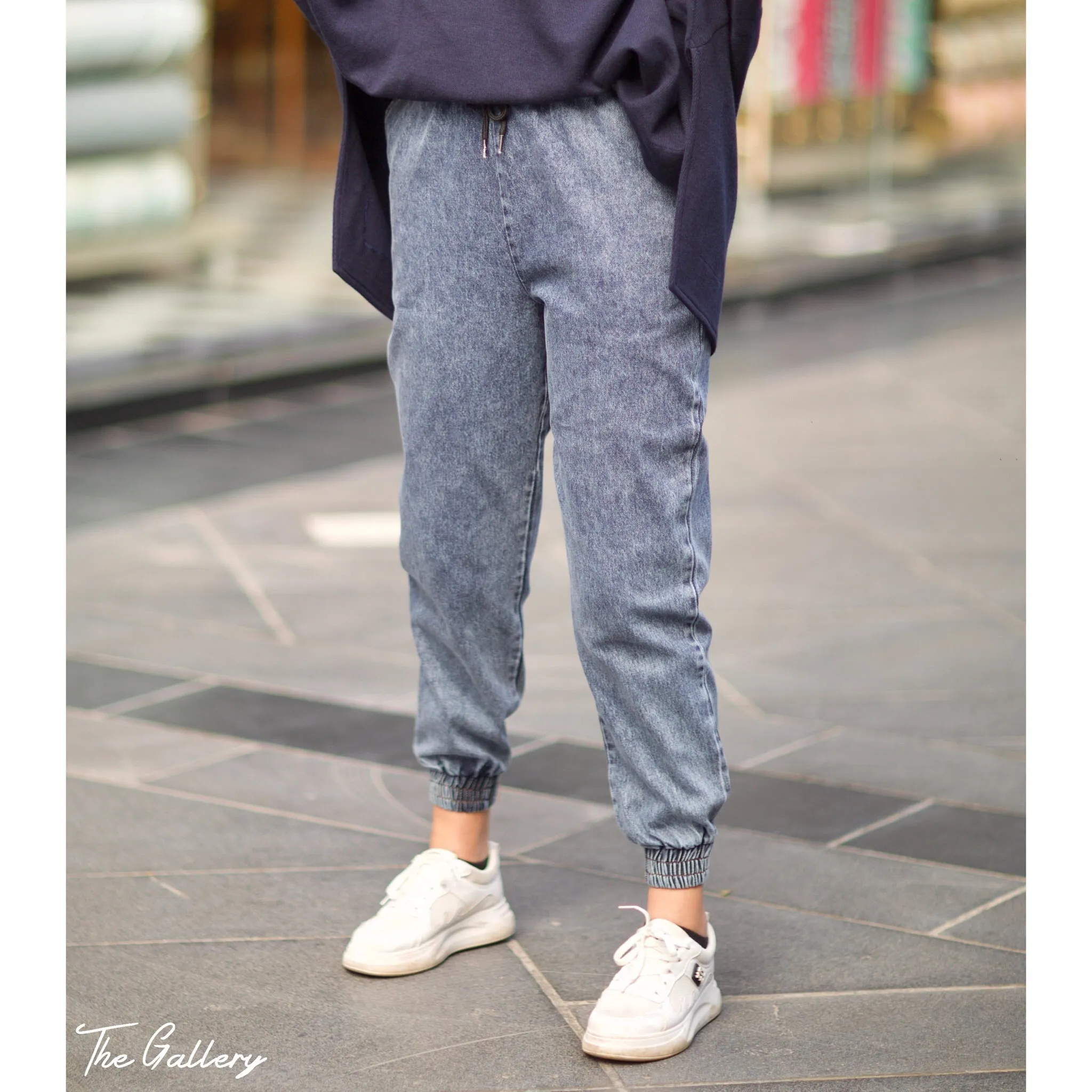 Blue denim jogging pants