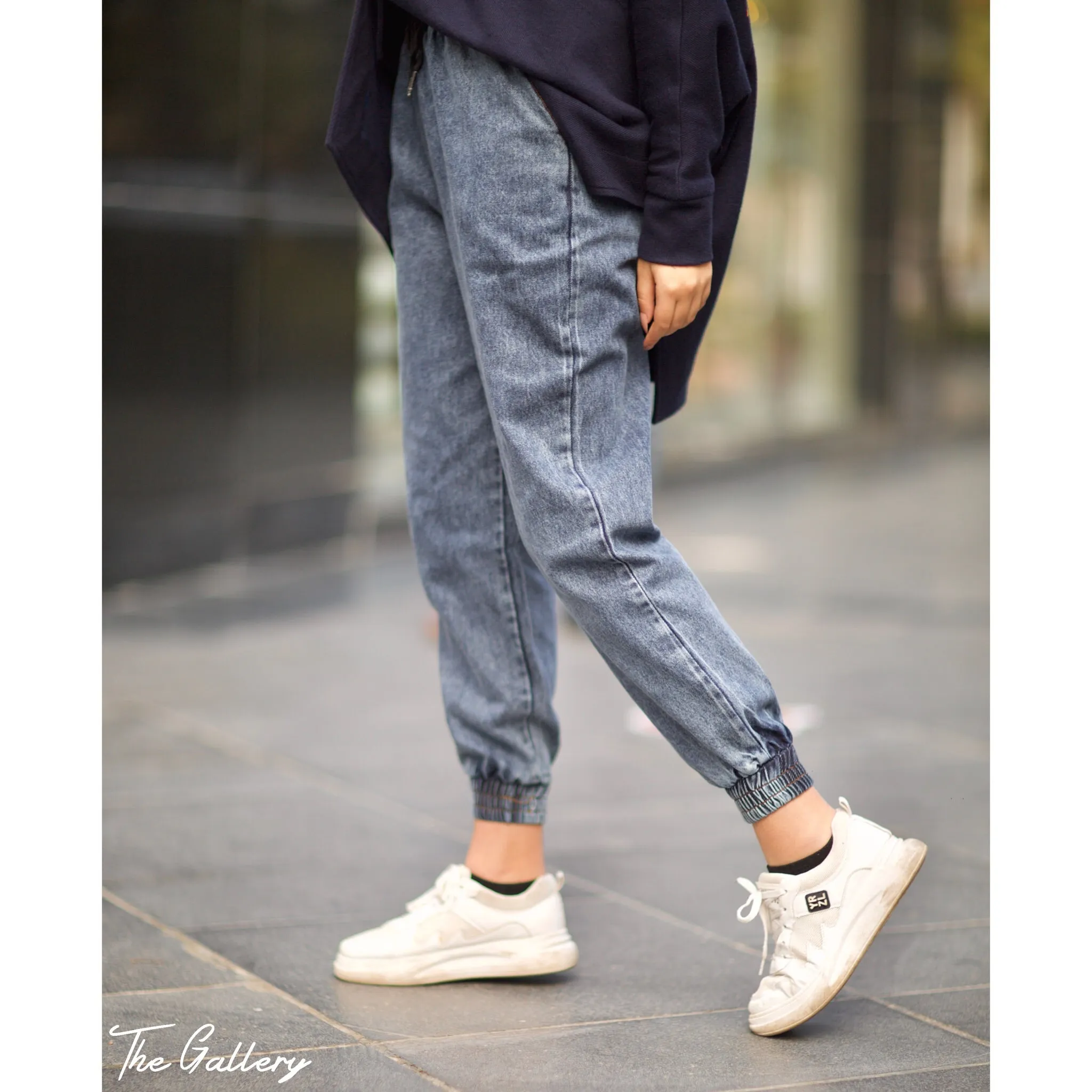 Blue denim jogging pants