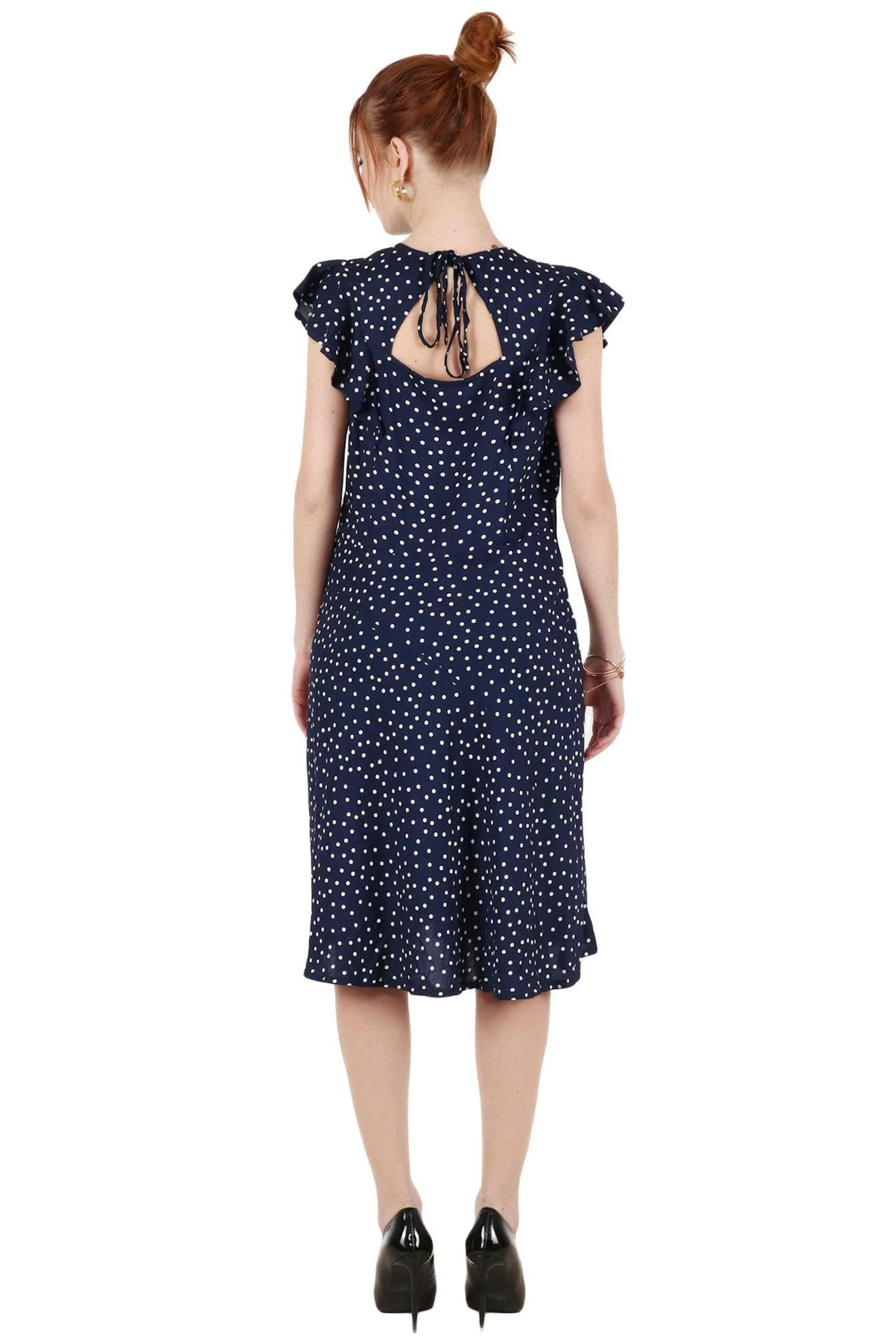 Blue Polka Dots Printed Frill Dress