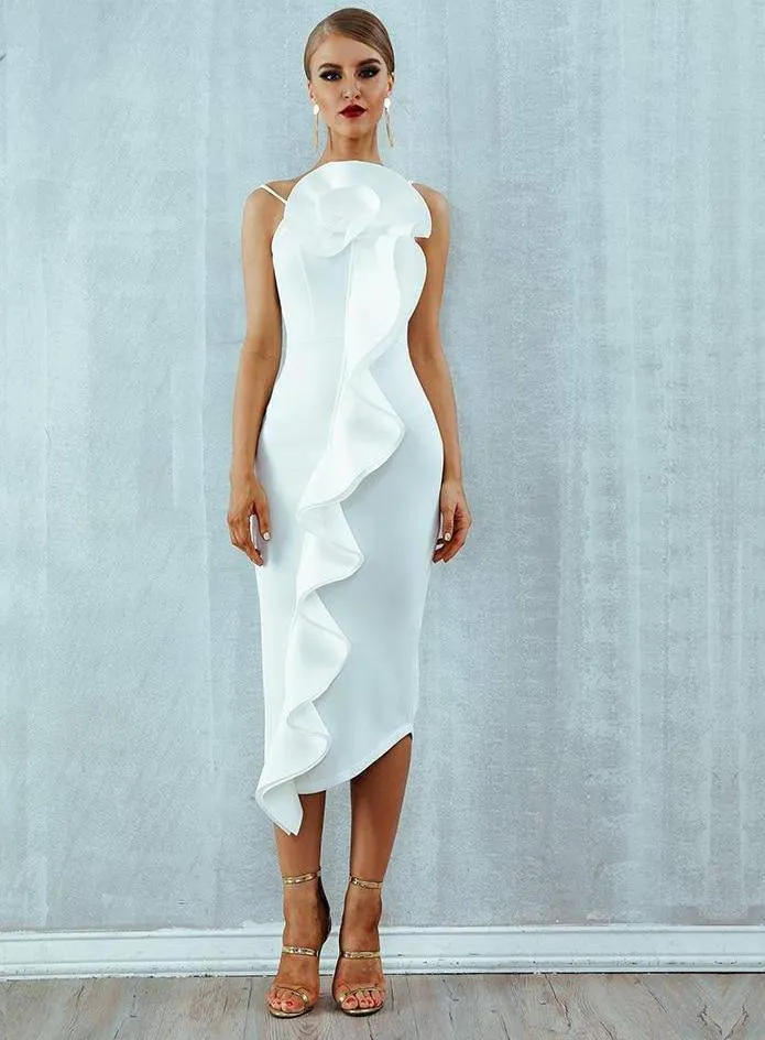 Bring Me Flowers White Ruffle Bodycon Dress