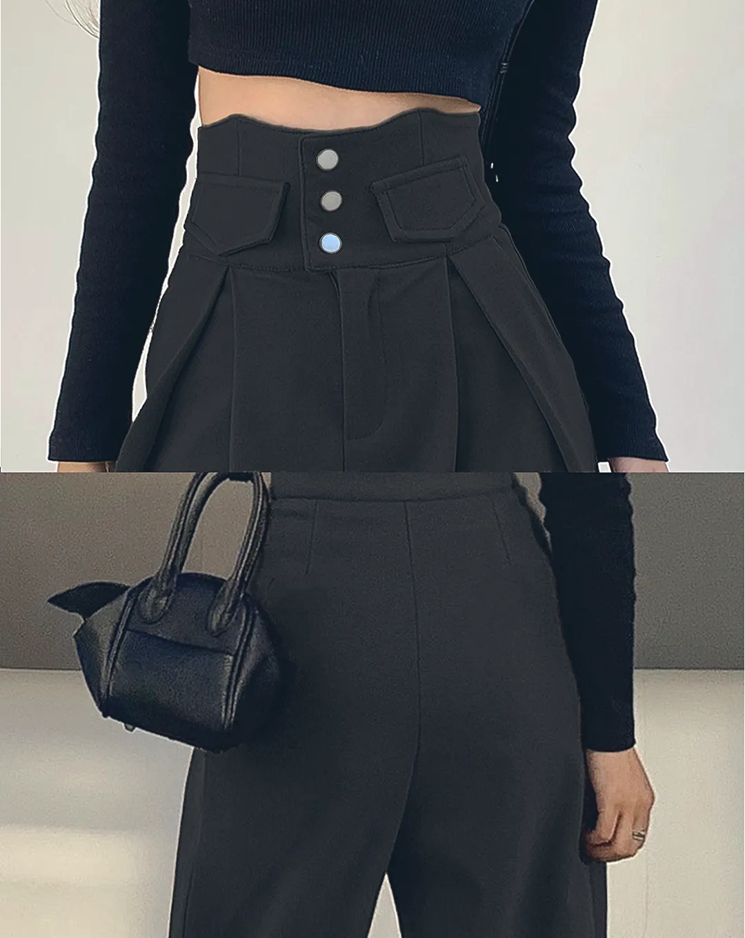 ♀Button High Waist Pants