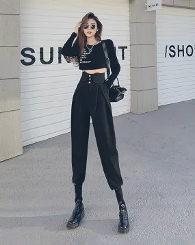 ♀Button High Waist Pants