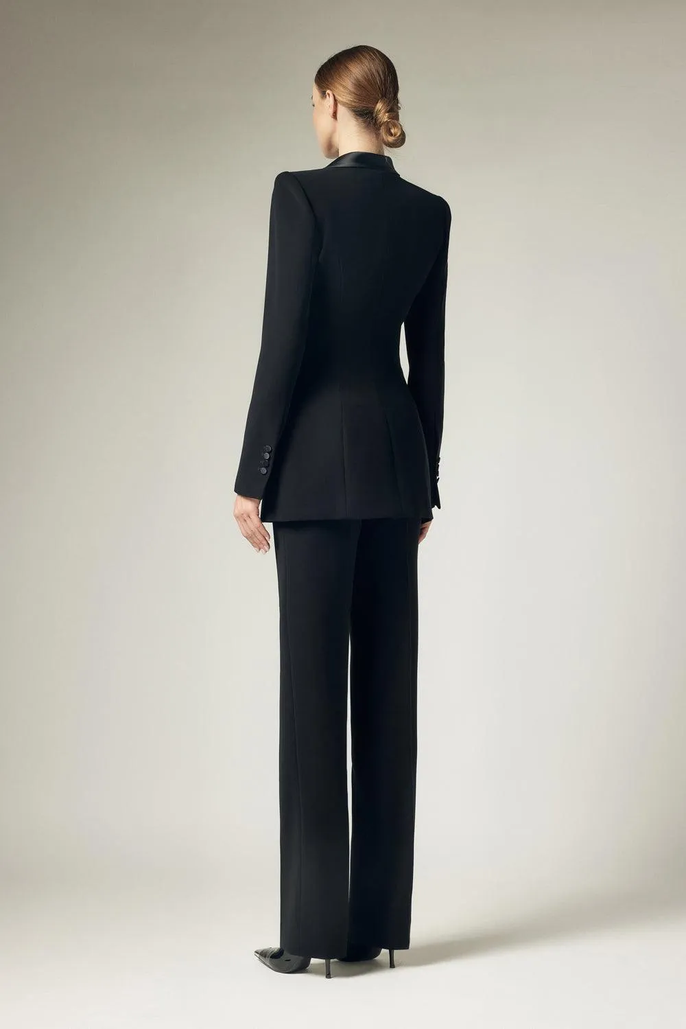 Cassie Structured Extended Flap Satin Crepe Blazer