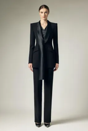 Cassie Structured Extended Flap Satin Crepe Blazer