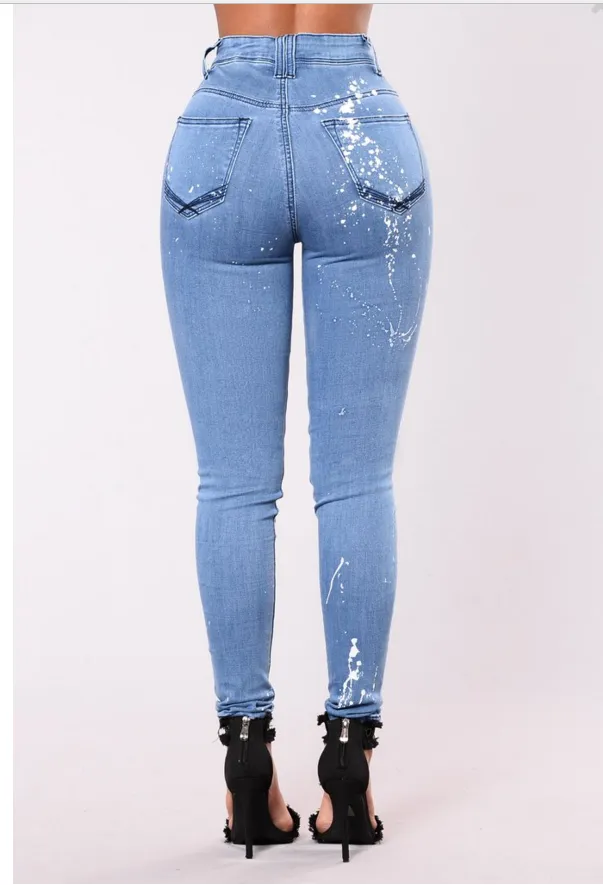 casual Solid Color high waist ripped trousers jeans