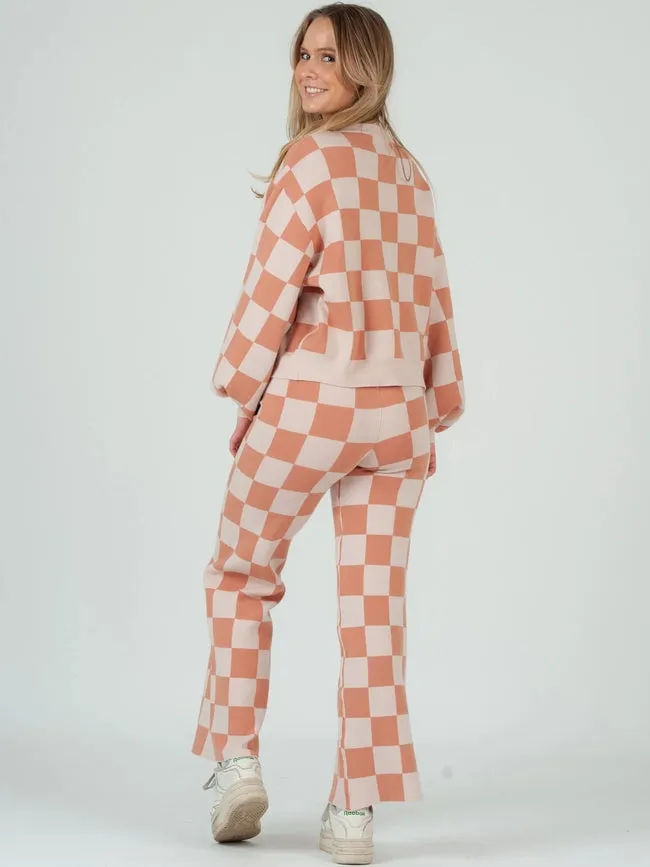 Checkered Sweater & Pant Set-Pale Geranium