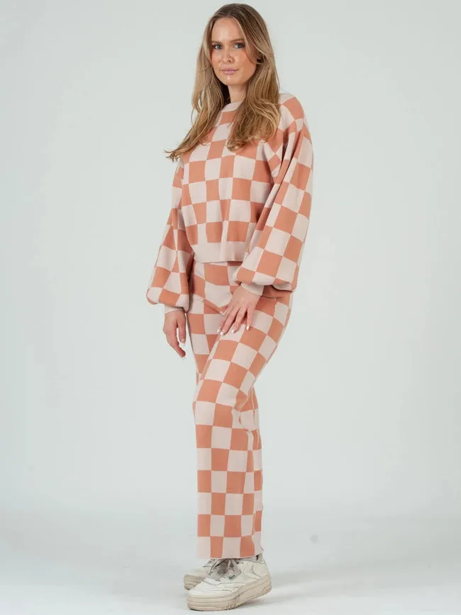 Checkered Sweater & Pant Set-Pale Geranium