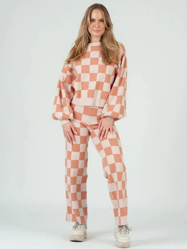 Checkered Sweater & Pant Set-Pale Geranium
