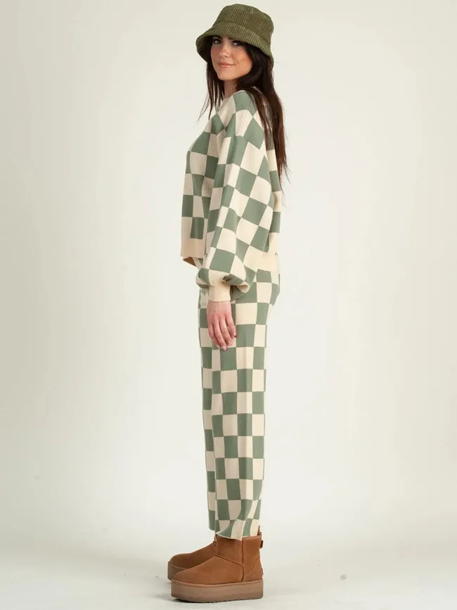 CHECKMATE Sweater and Pant Set-Sage Vanilla