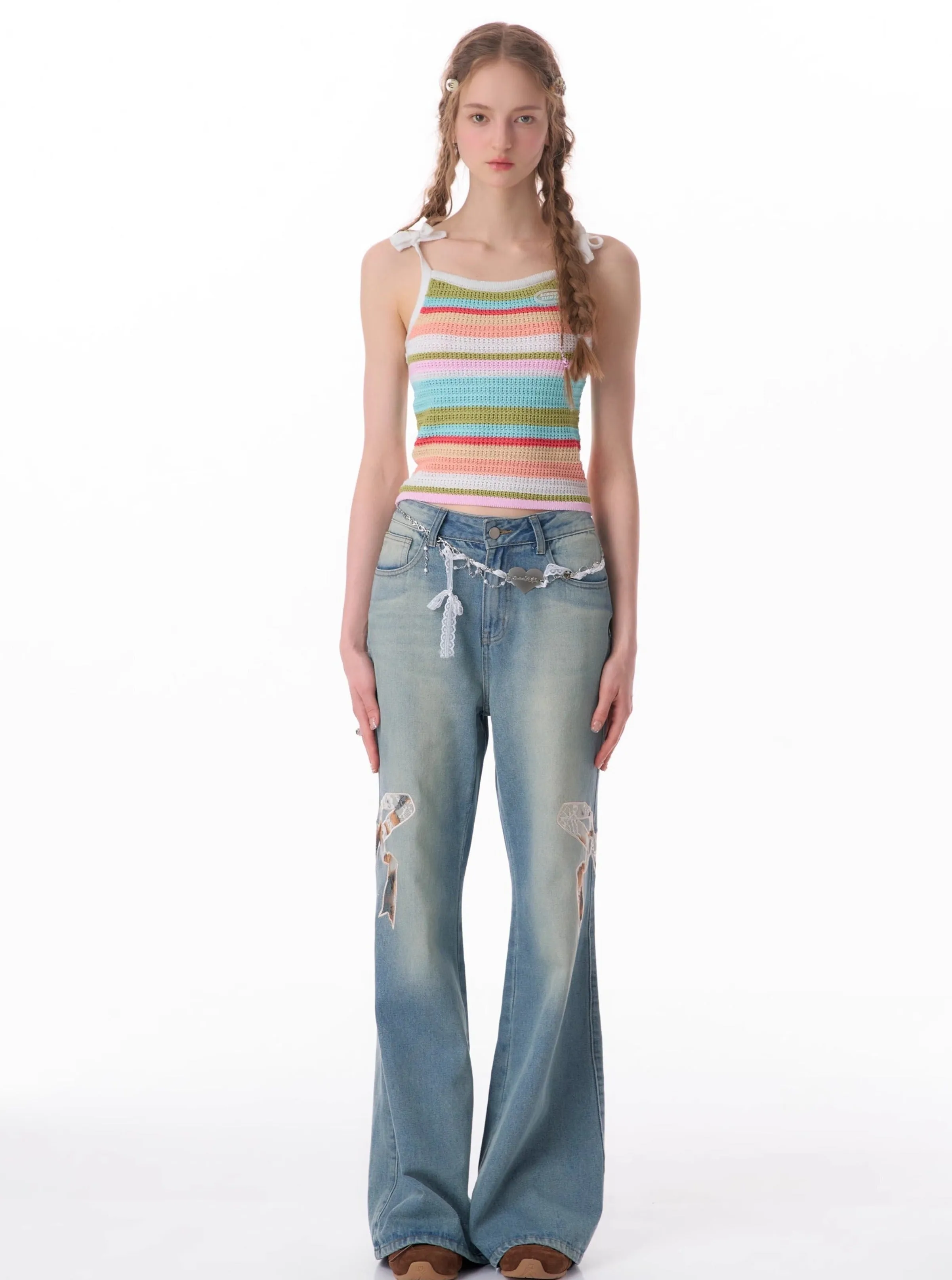 Colorful Striped Knitted Vest Top