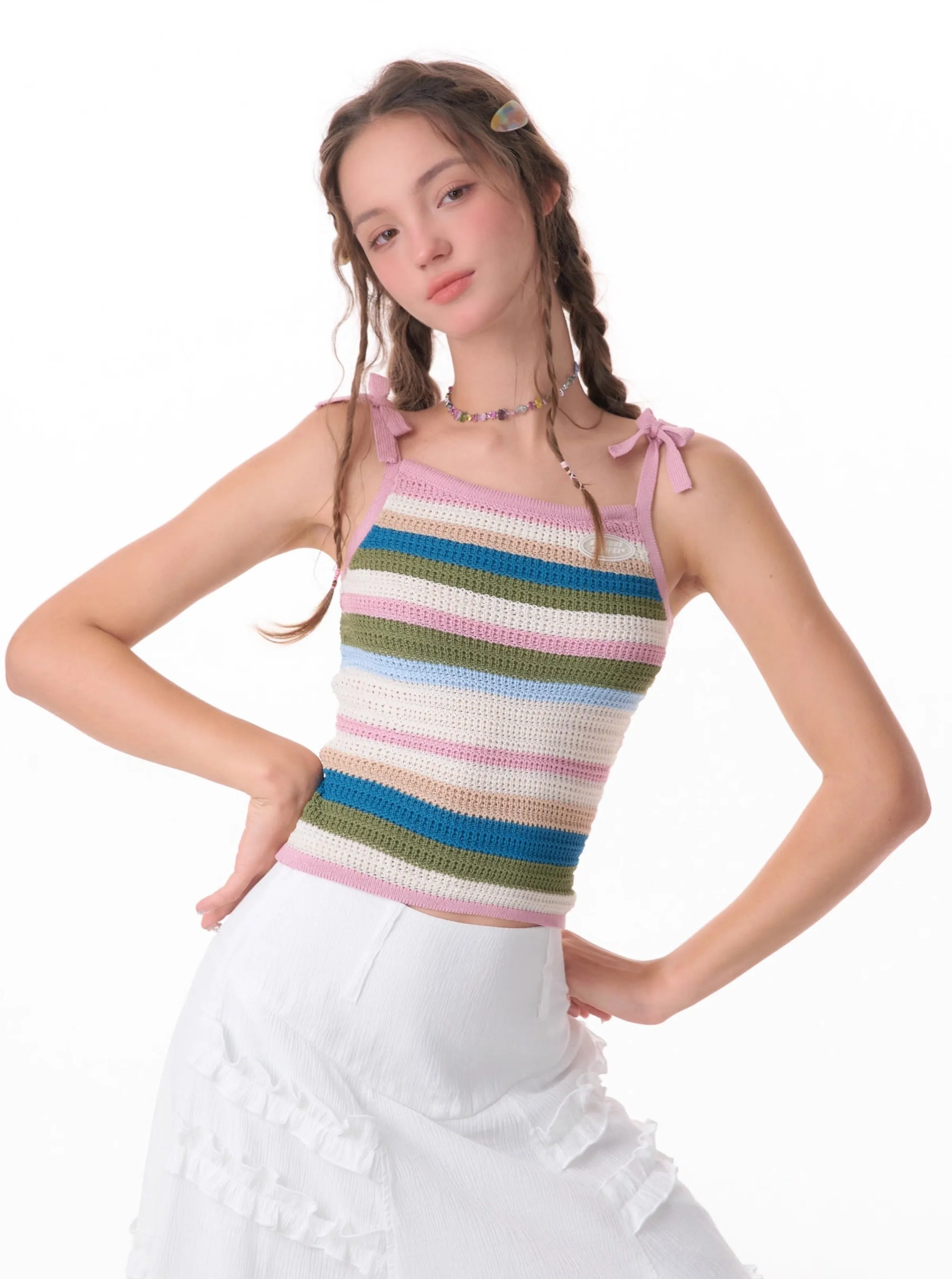 Colorful Striped Knitted Vest Top