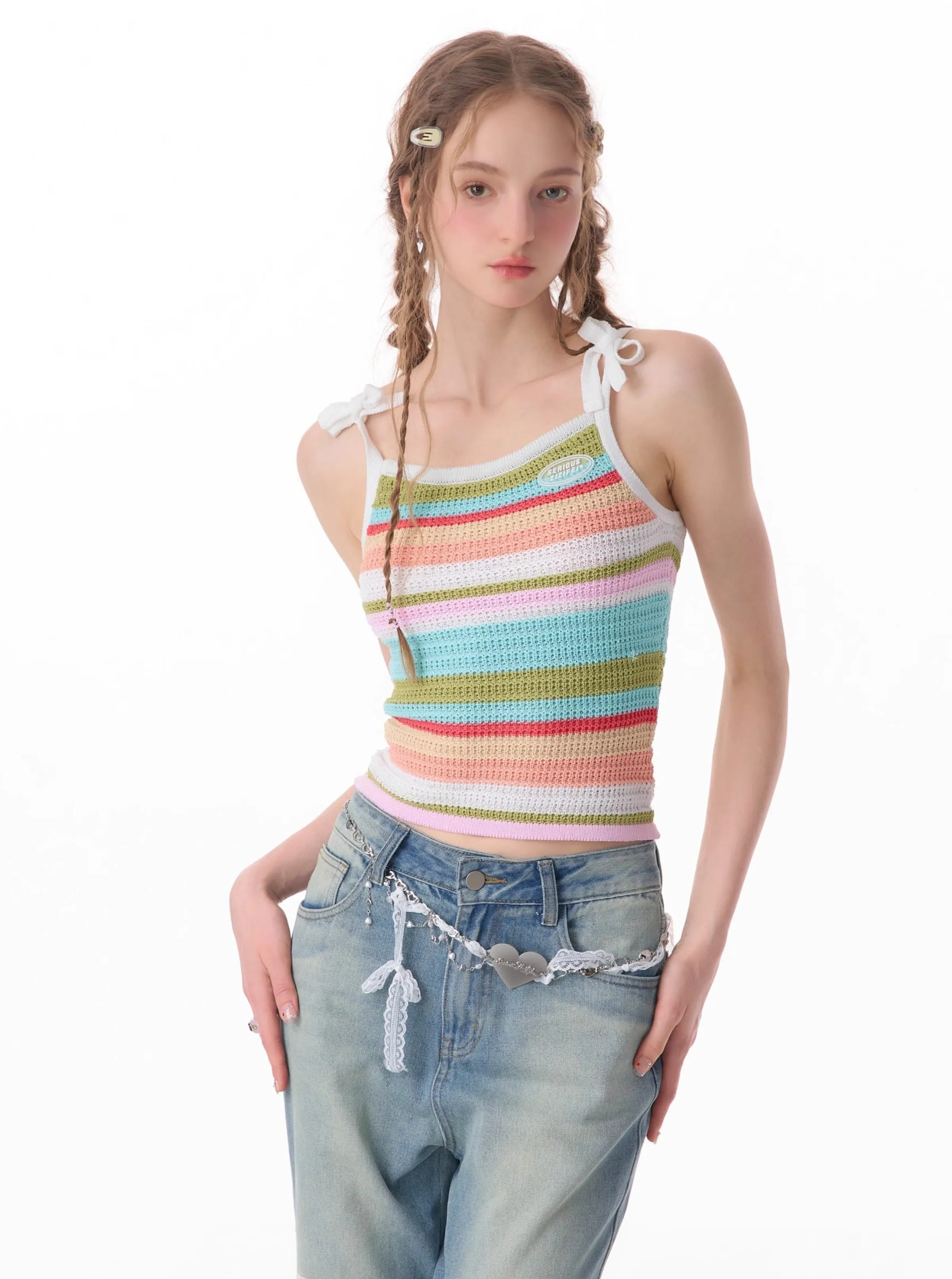 Colorful Striped Knitted Vest Top