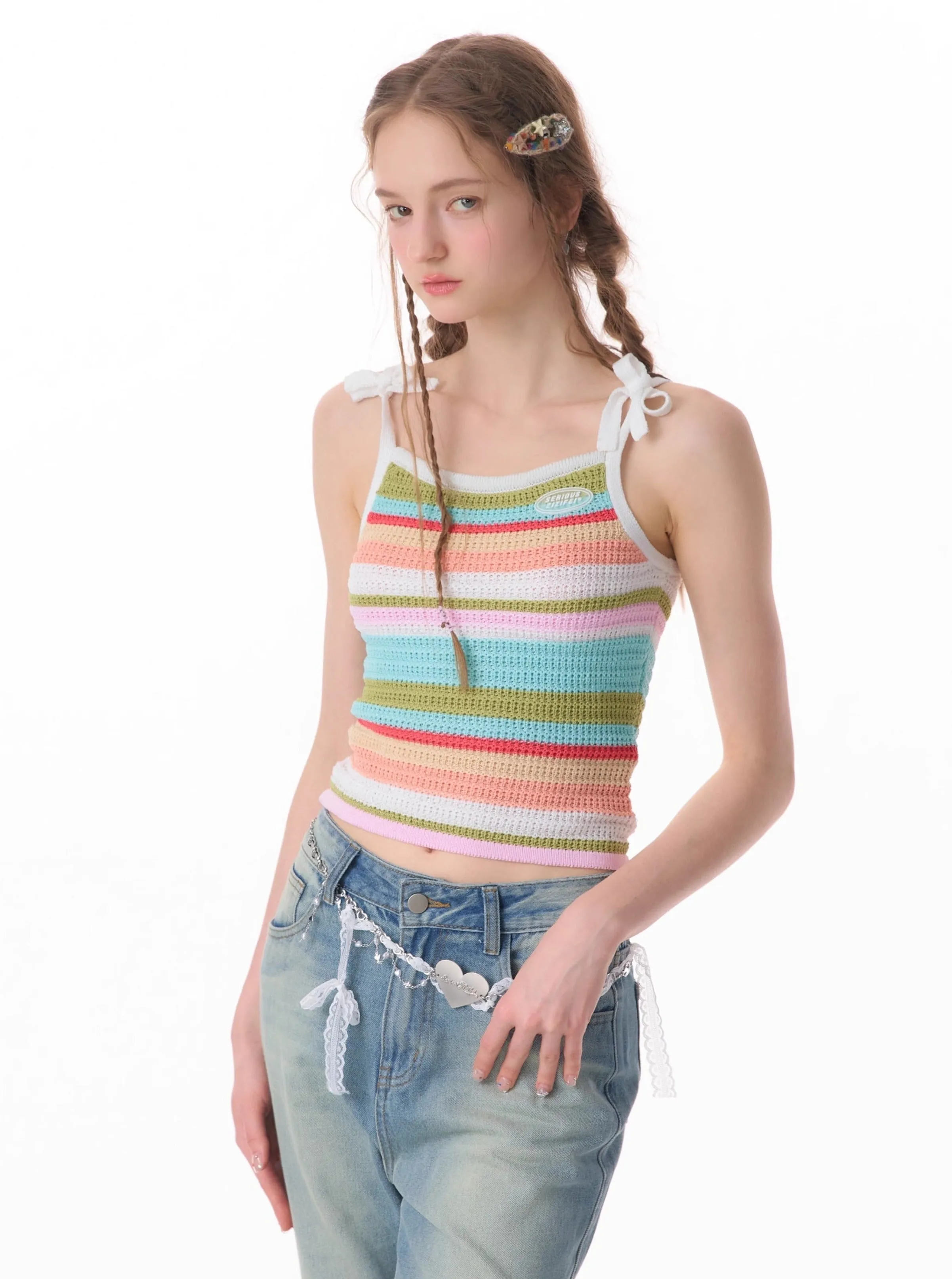 Colorful Striped Knitted Vest Top