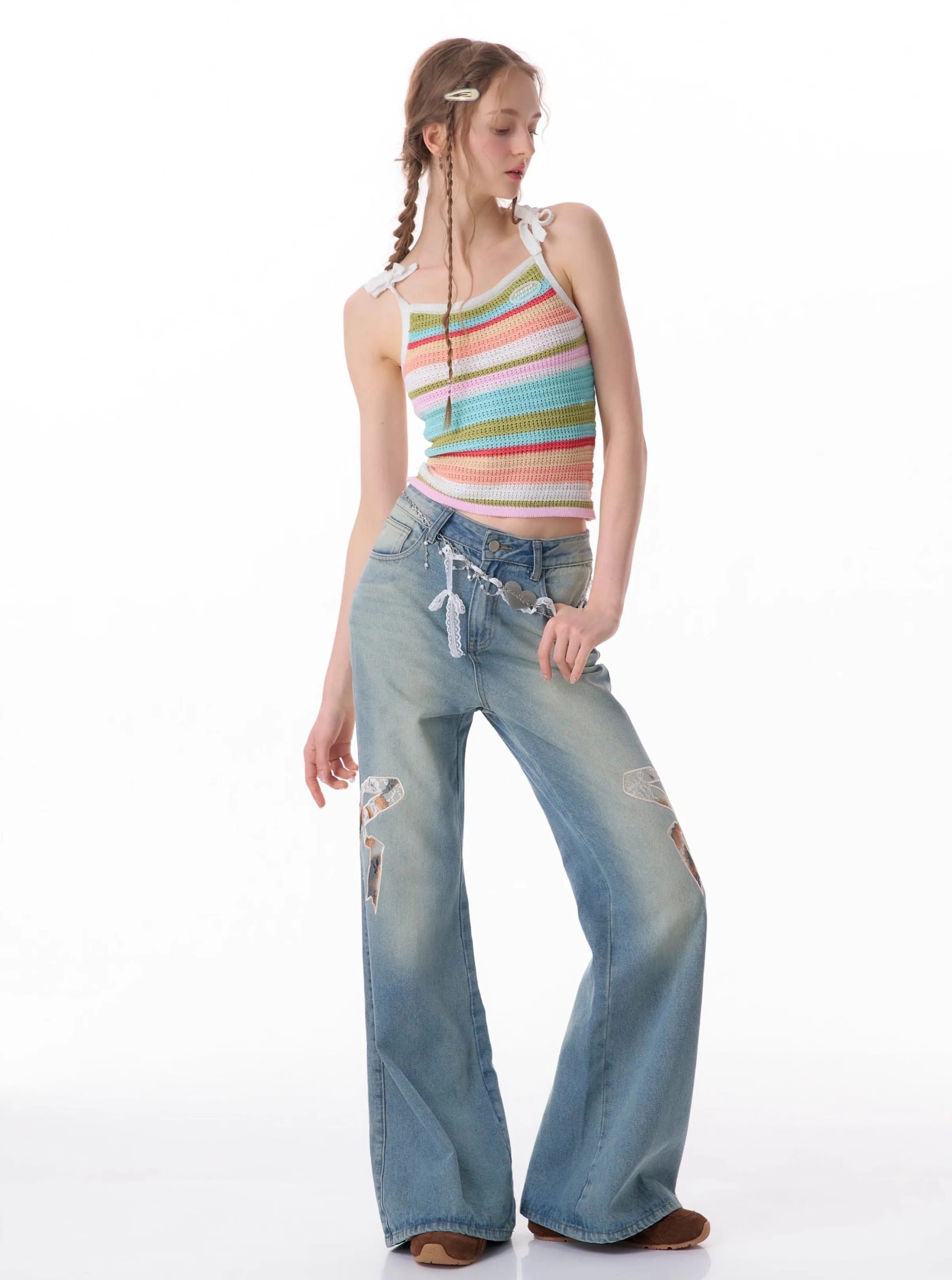 Colorful Striped Knitted Vest Top