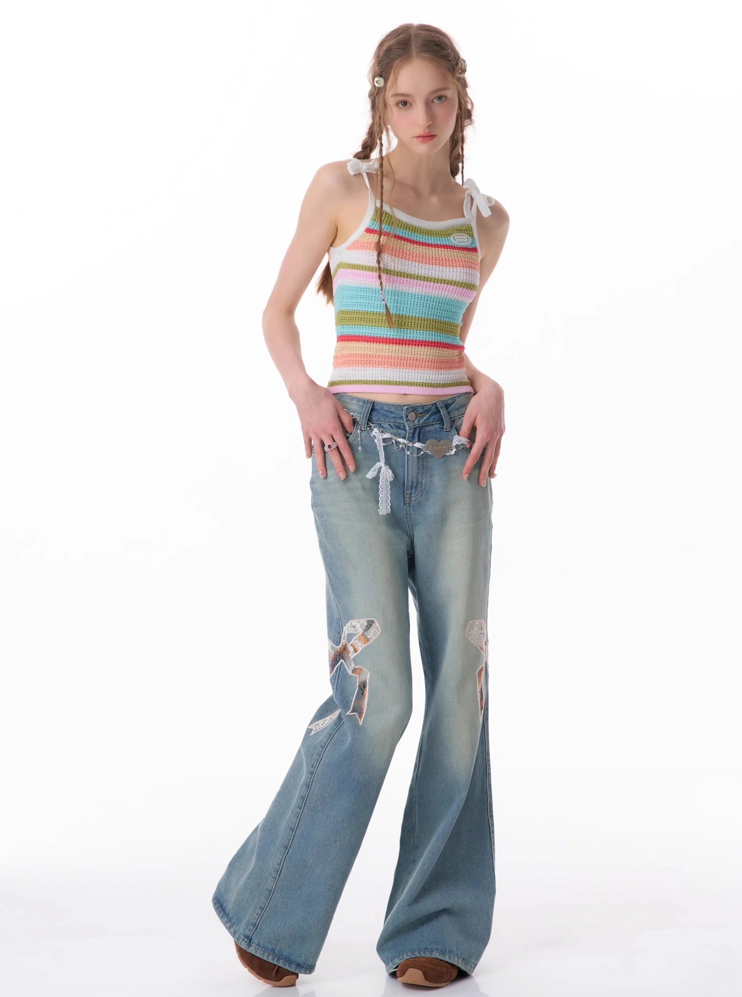 Colorful Striped Knitted Vest Top