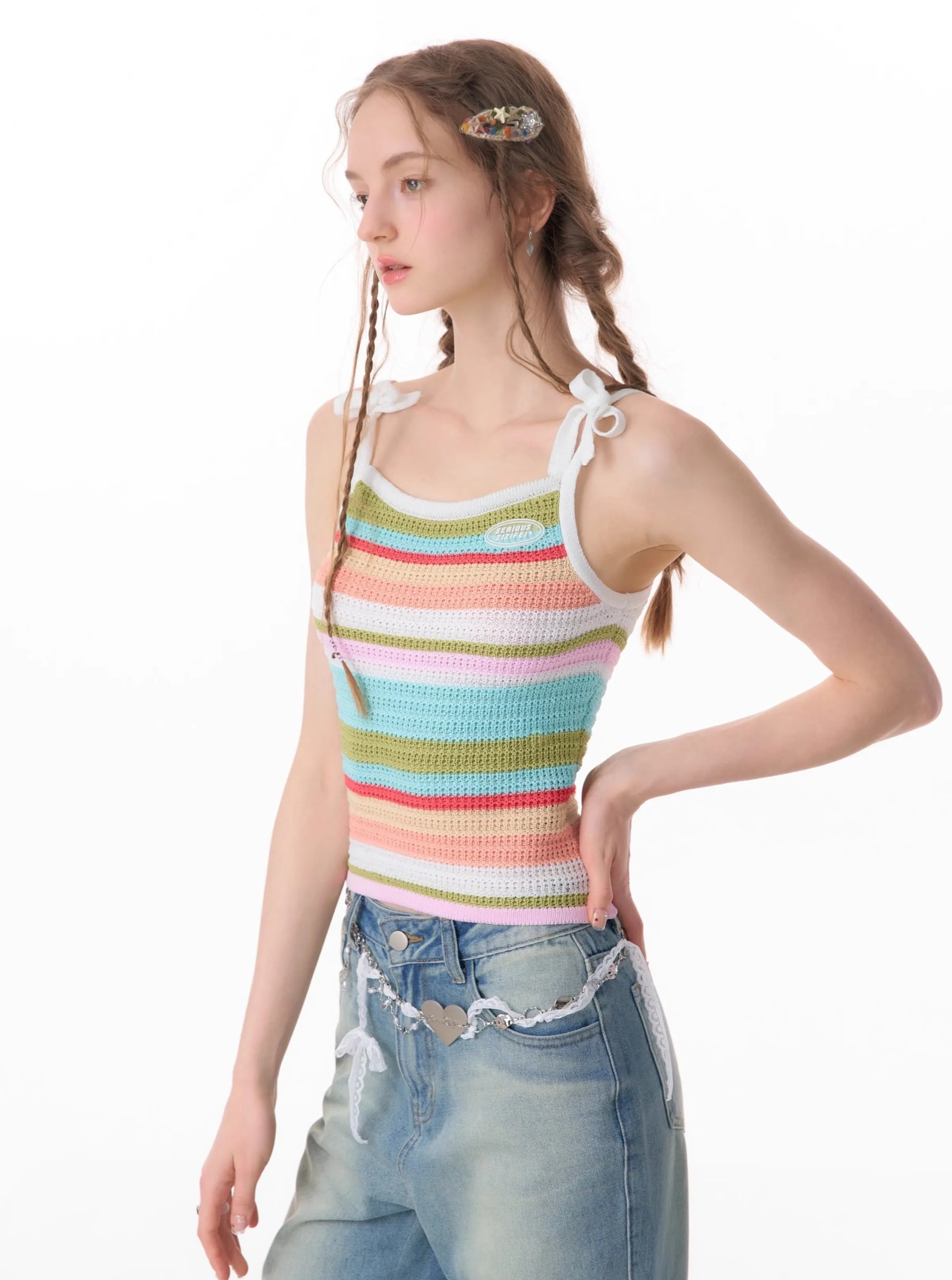 Colorful Striped Knitted Vest Top