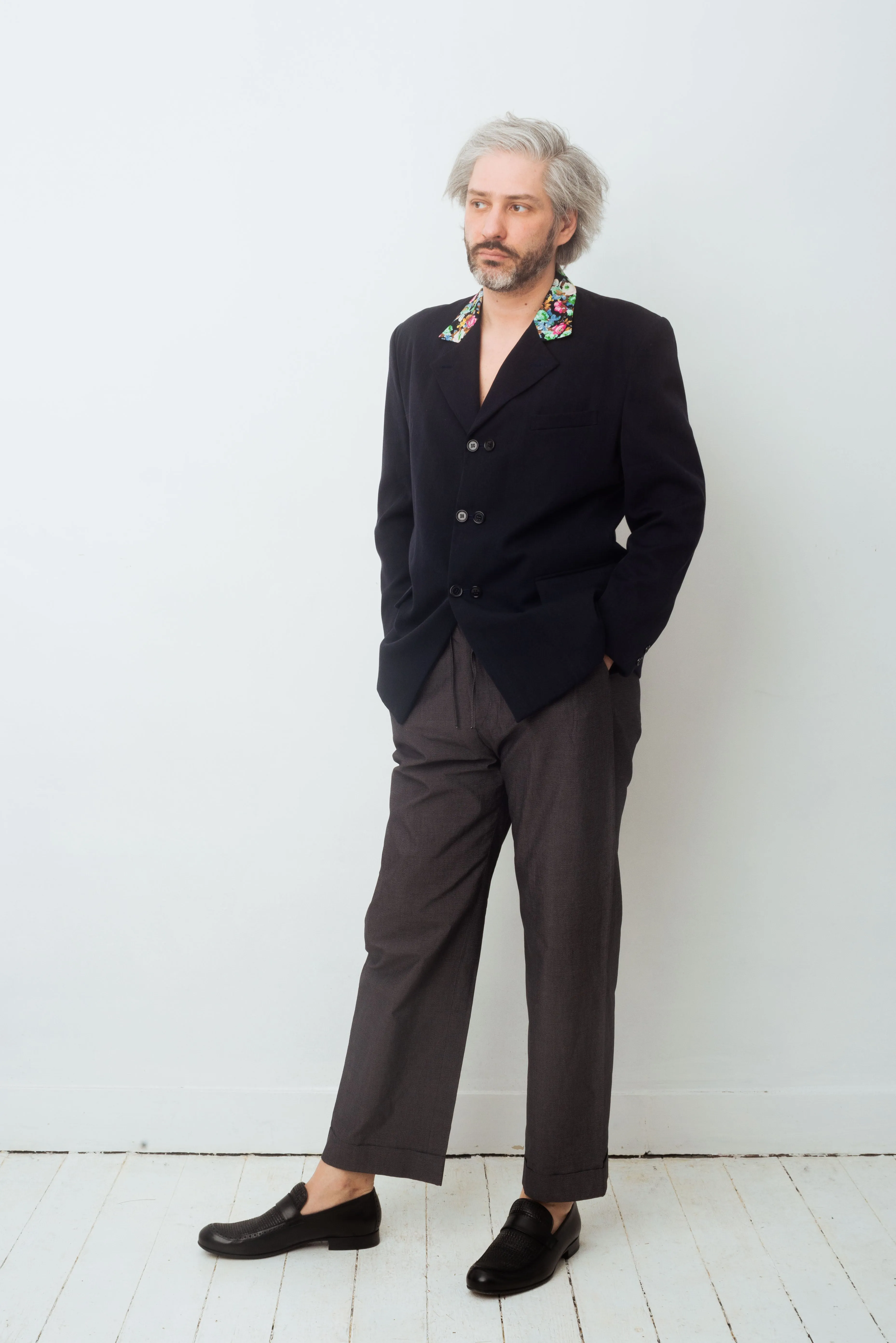 Comme des Garçons Homme plus FW 1988 blue light wool blazer with flower collar