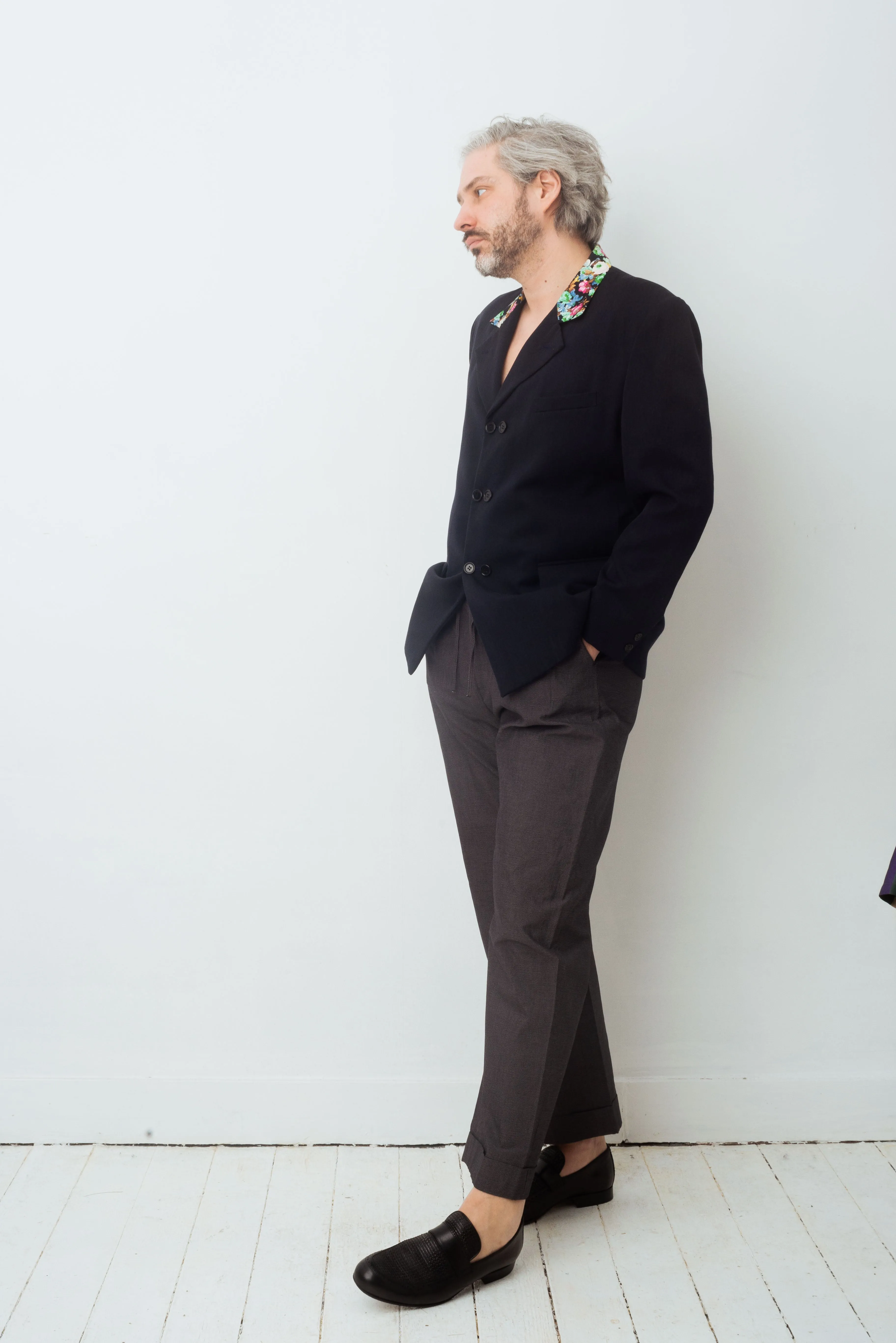 Comme des Garçons Homme plus FW 1988 blue light wool blazer with flower collar
