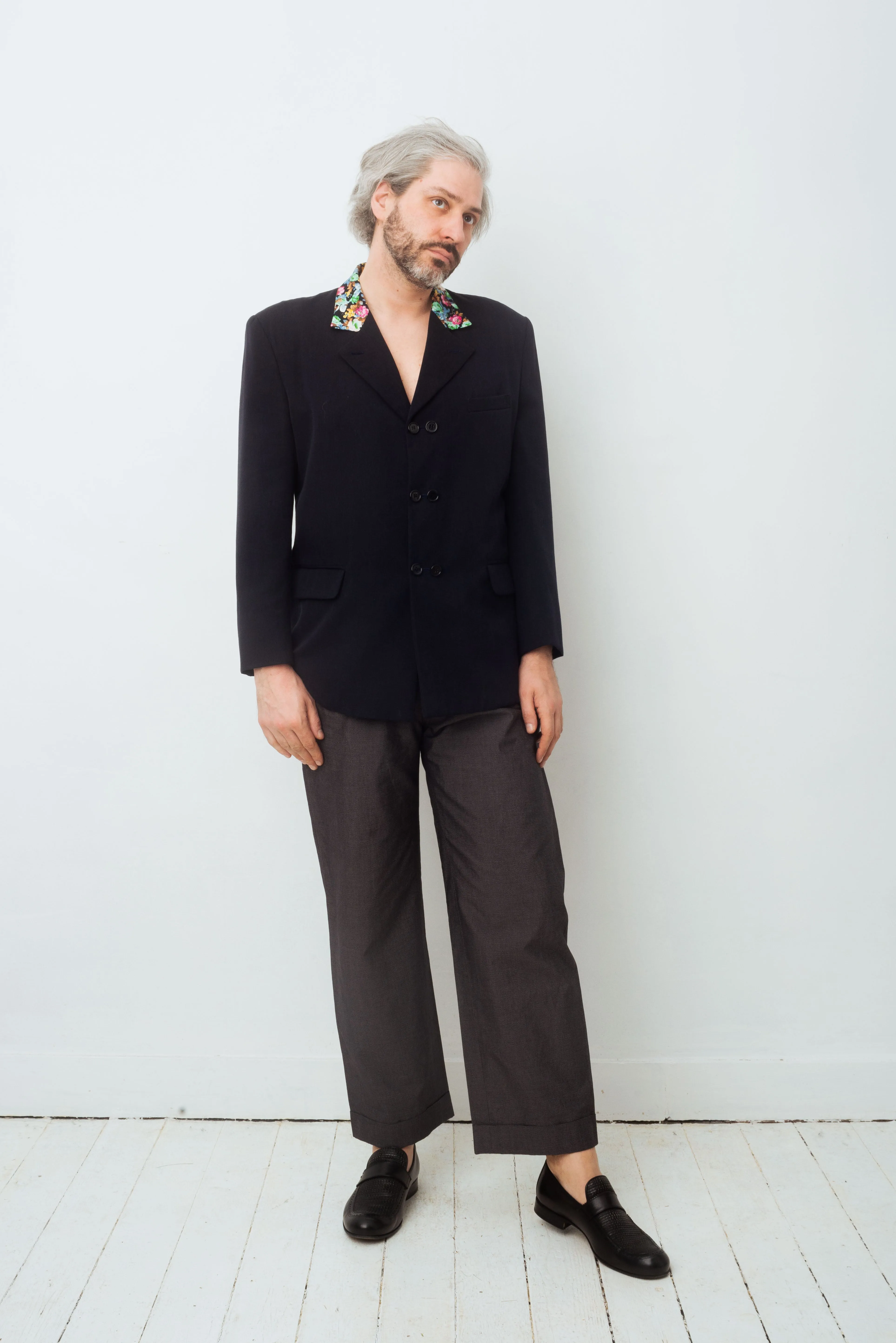 Comme des Garçons Homme plus FW 1988 blue light wool blazer with flower collar