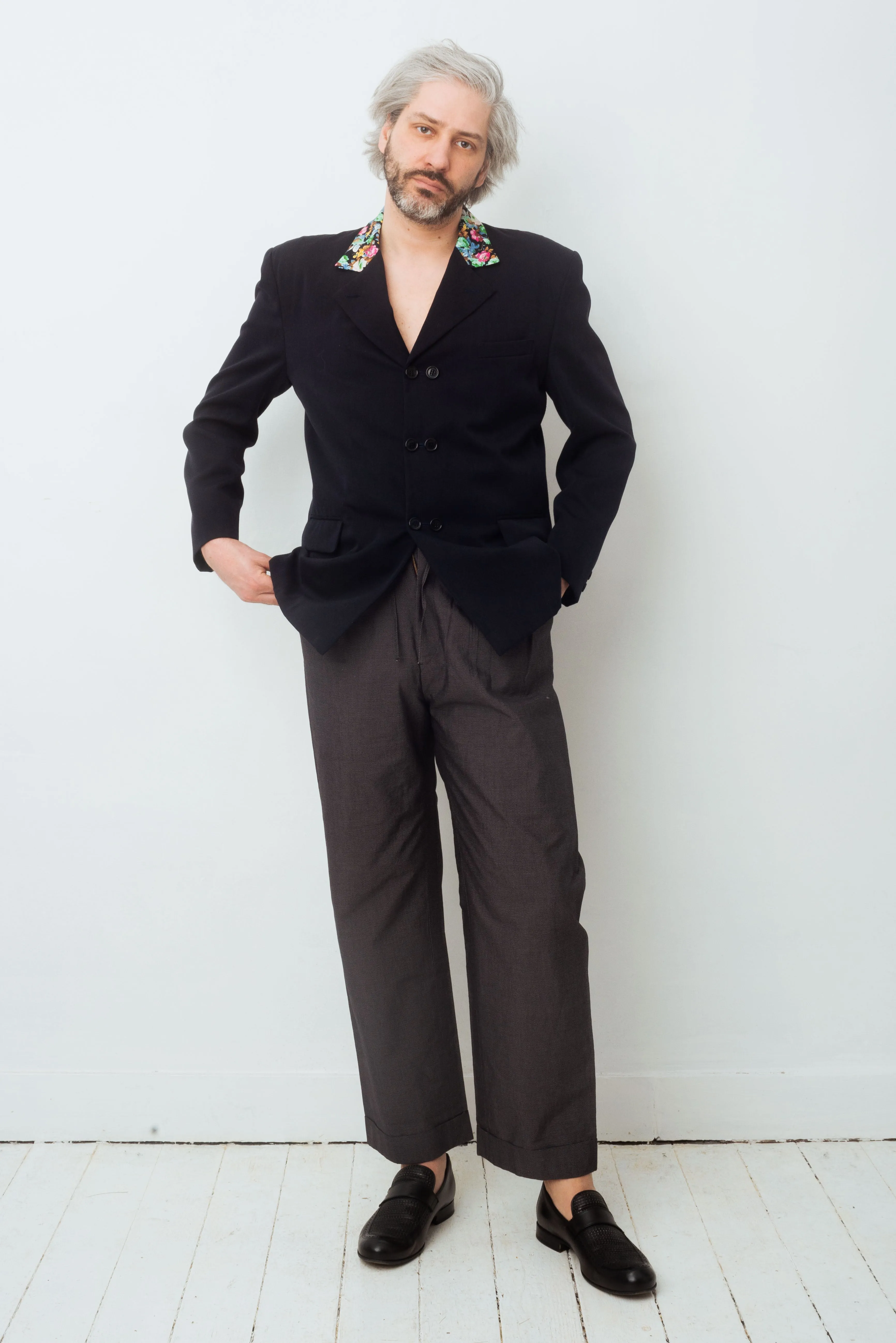 Comme des Garçons Homme plus FW 1988 blue light wool blazer with flower collar