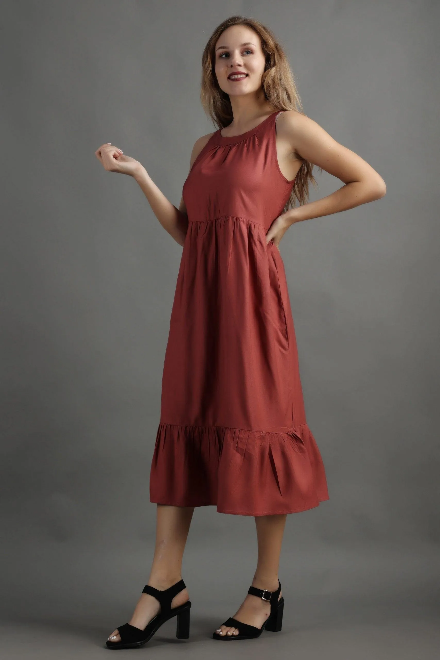 Copper Solid Midi Dress