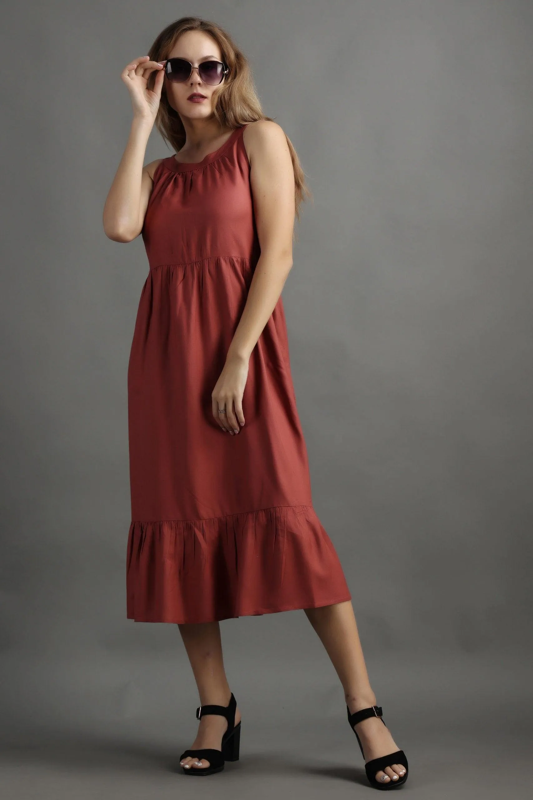Copper Solid Midi Dress