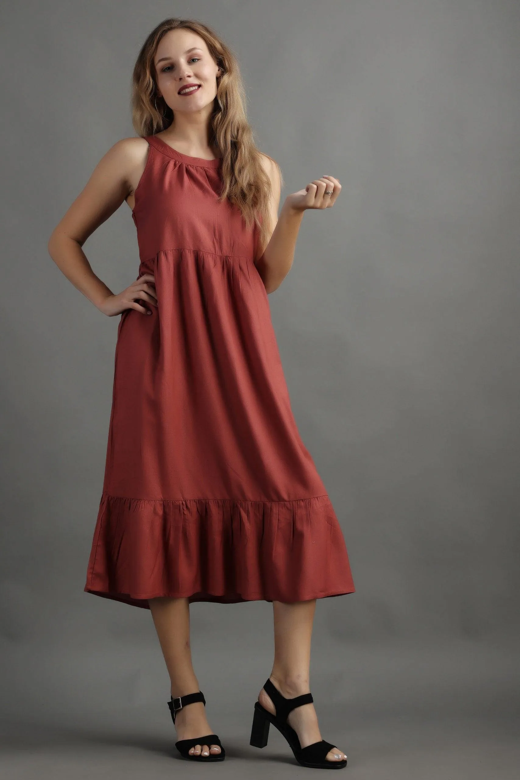 Copper Solid Midi Dress