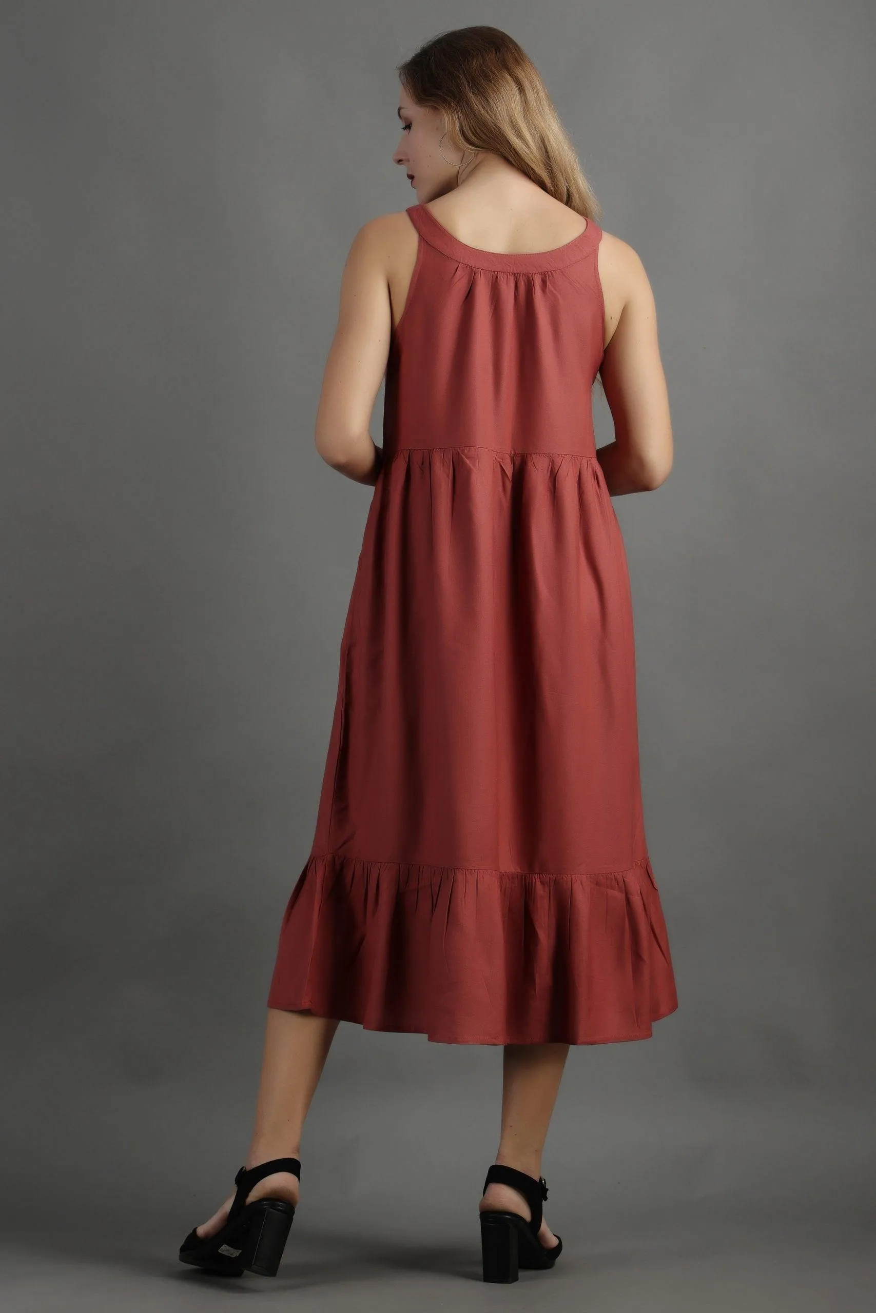 Copper Solid Midi Dress