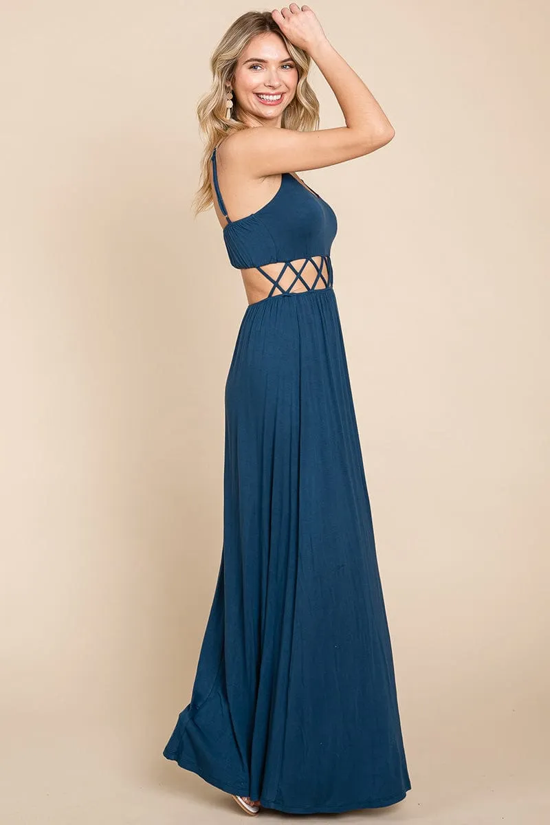 Cut Out Waist Jersey Maxi Dress