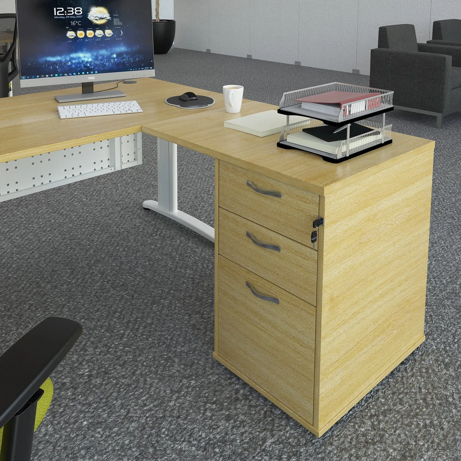 Desk high 3 drawer pedestal