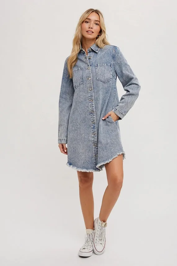 Distressed Denim Shirt Dress