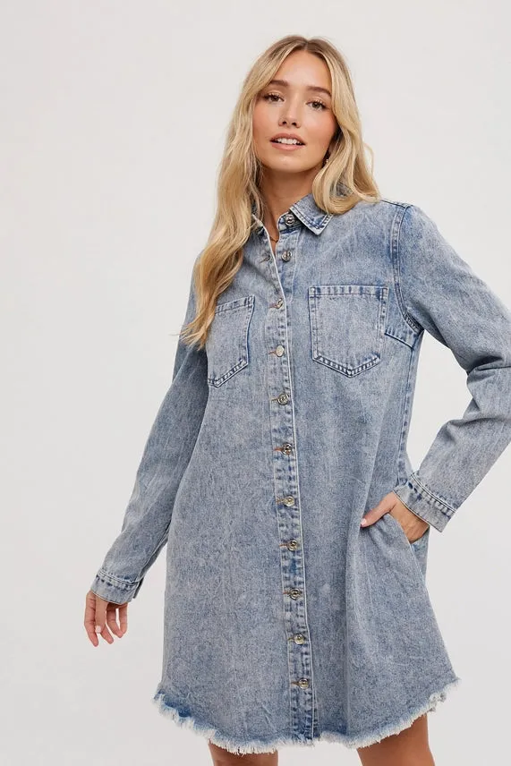 Distressed Denim Shirt Dress