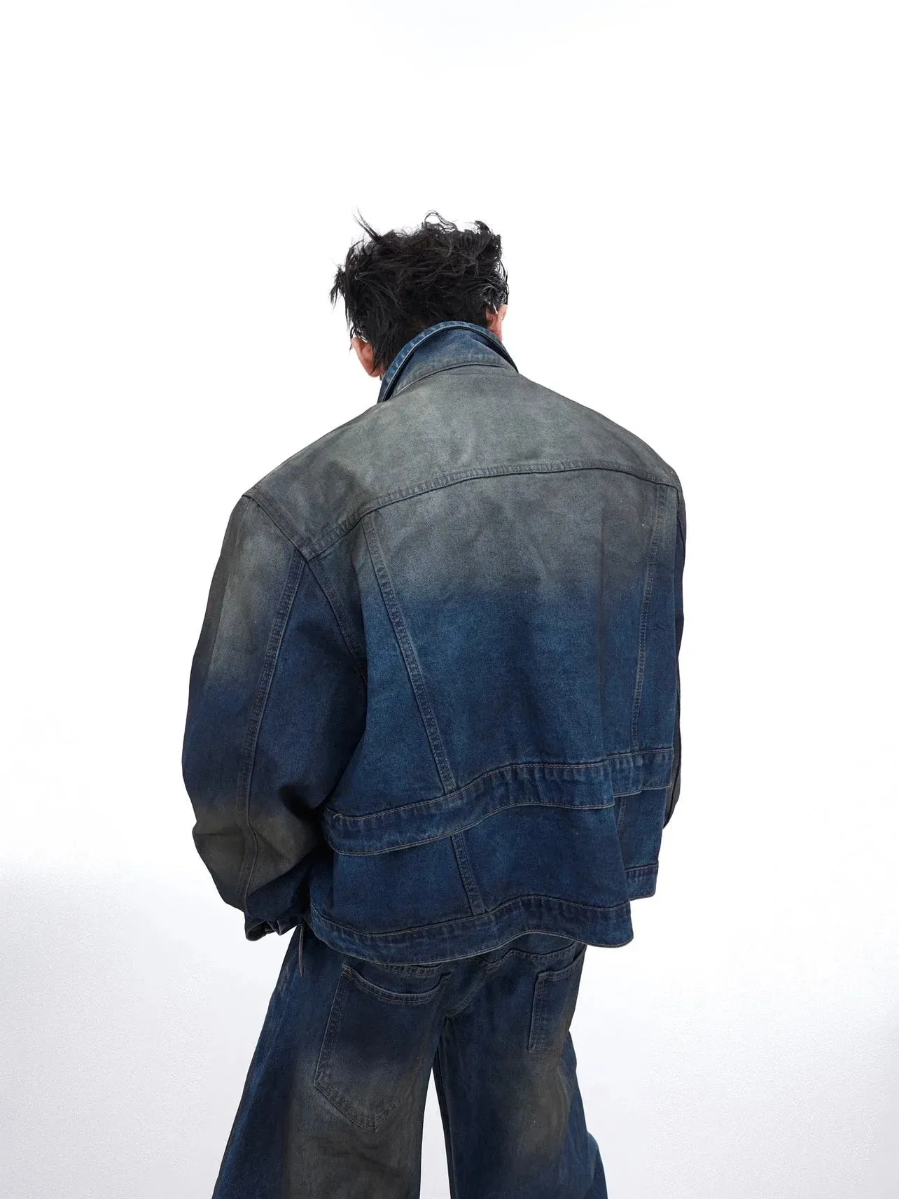 Distressed Denim Suit with Double-Layer Jacket and Wasteland Jeans