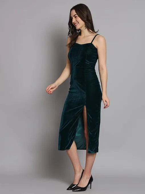 Enchanting Elegance Rama Green Velvet Maxi Bodycon Dress
