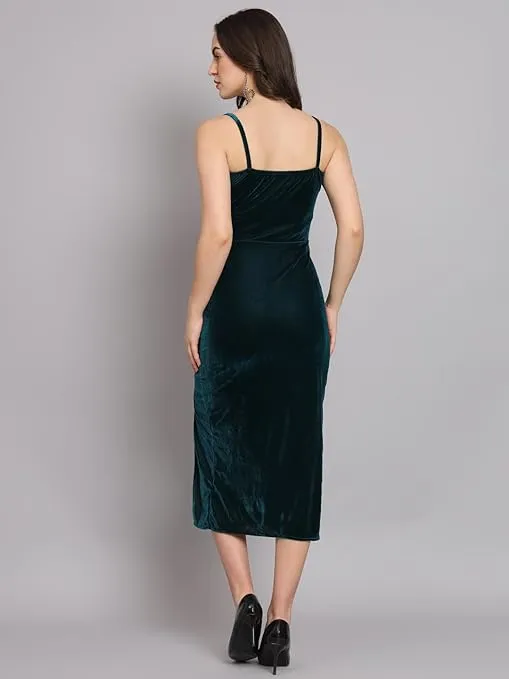 Enchanting Elegance Rama Green Velvet Maxi Bodycon Dress