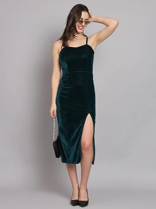 Enchanting Elegance Rama Green Velvet Maxi Bodycon Dress