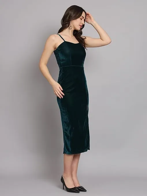 Enchanting Elegance Rama Green Velvet Maxi Bodycon Dress