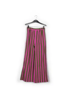 Green and purple striped cotton wide-leg pants