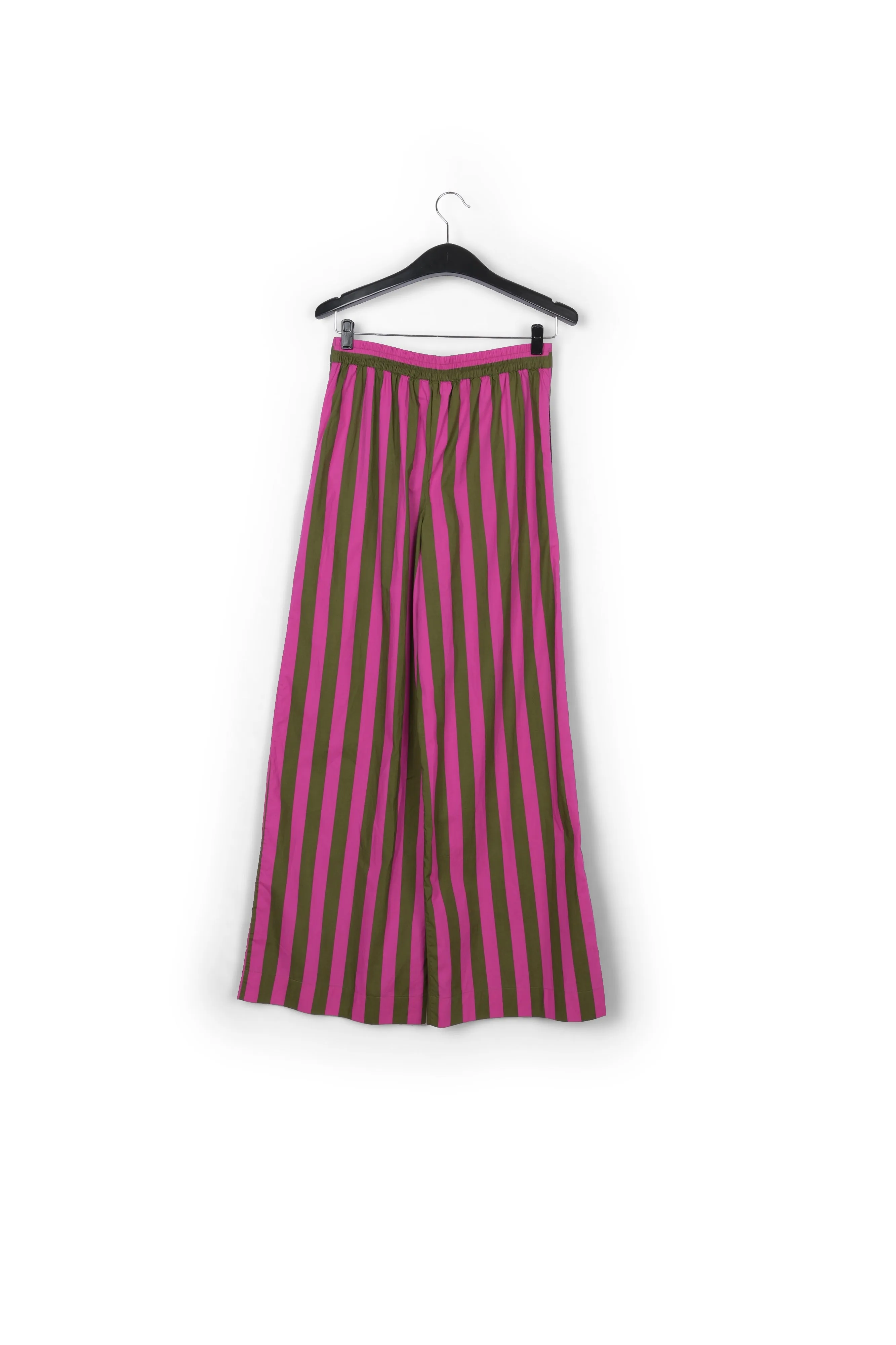 Green and purple striped cotton wide-leg pants