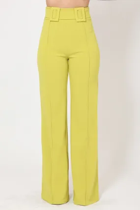 High Waist Pants With Self Fabric Buckle Detail On The Waist