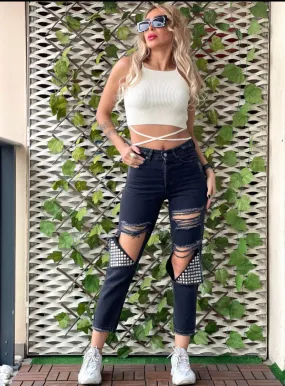 High-waist Ripped Black Jeans