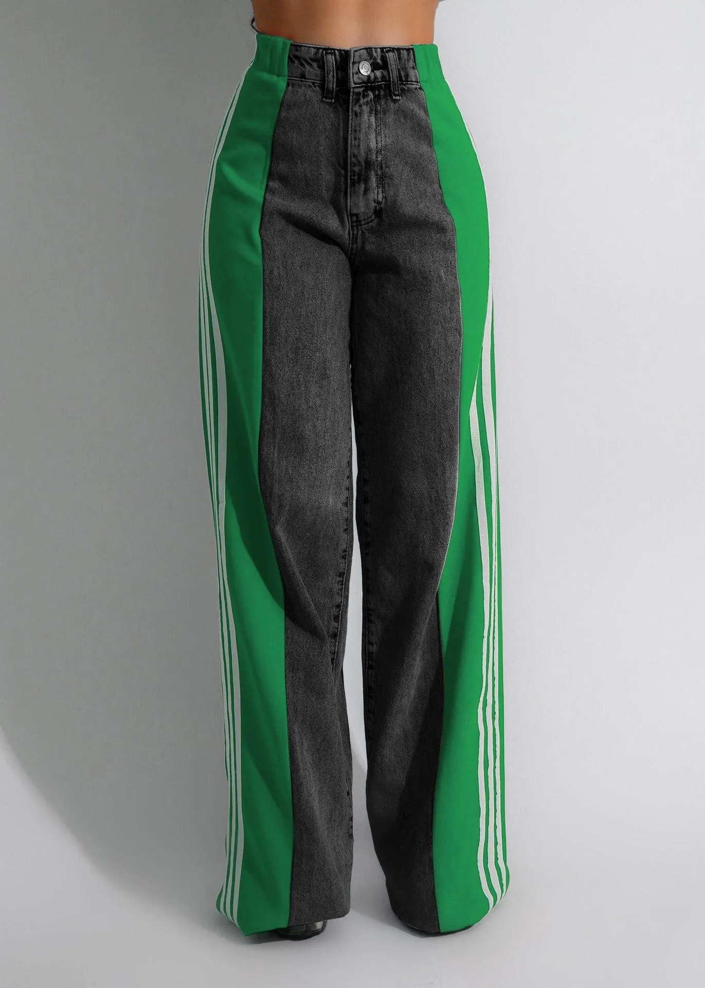 High-waist wide-leg denim pants