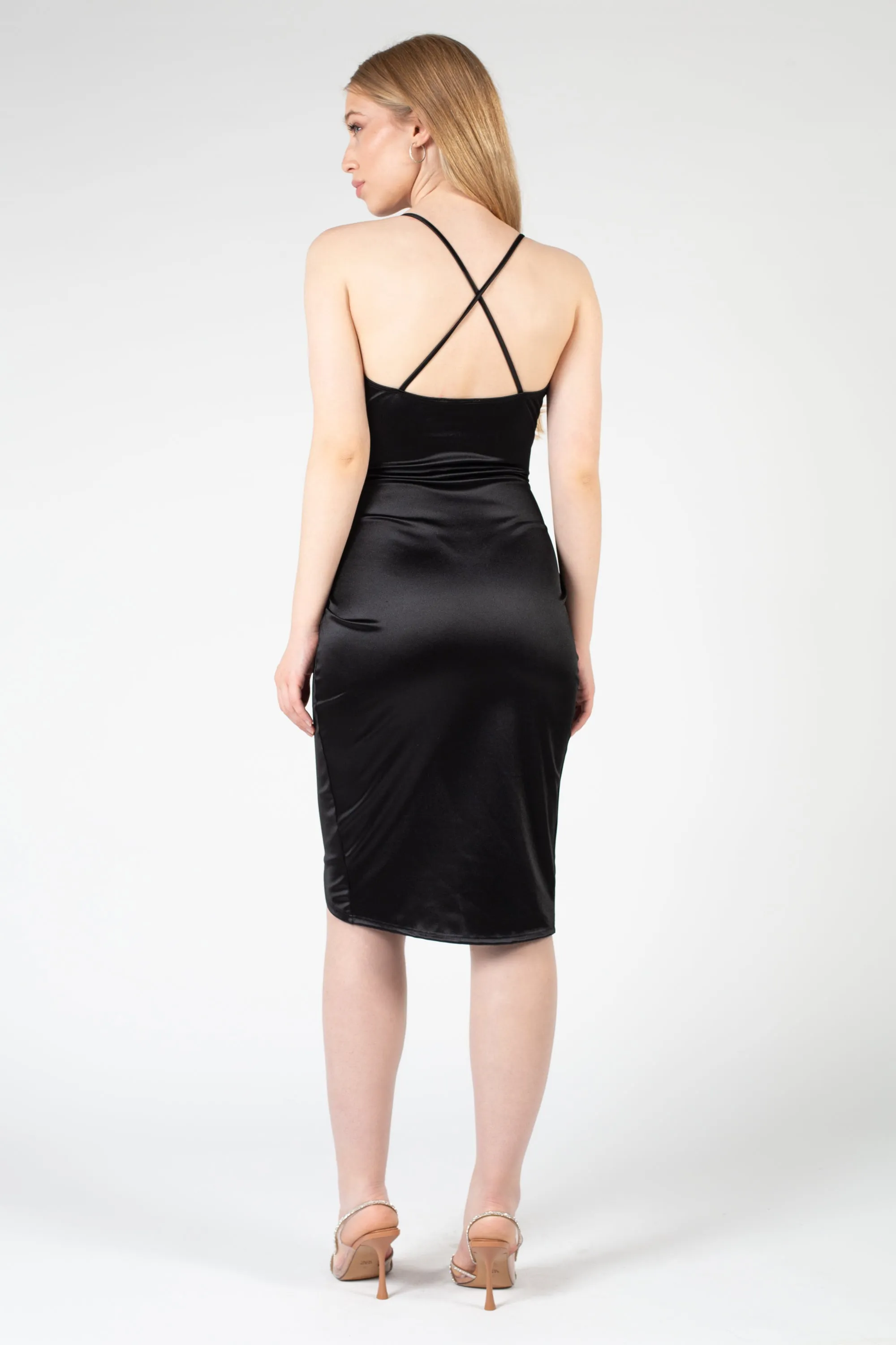 Hyla Drape Neck Satin Bodycon Mini Dress
