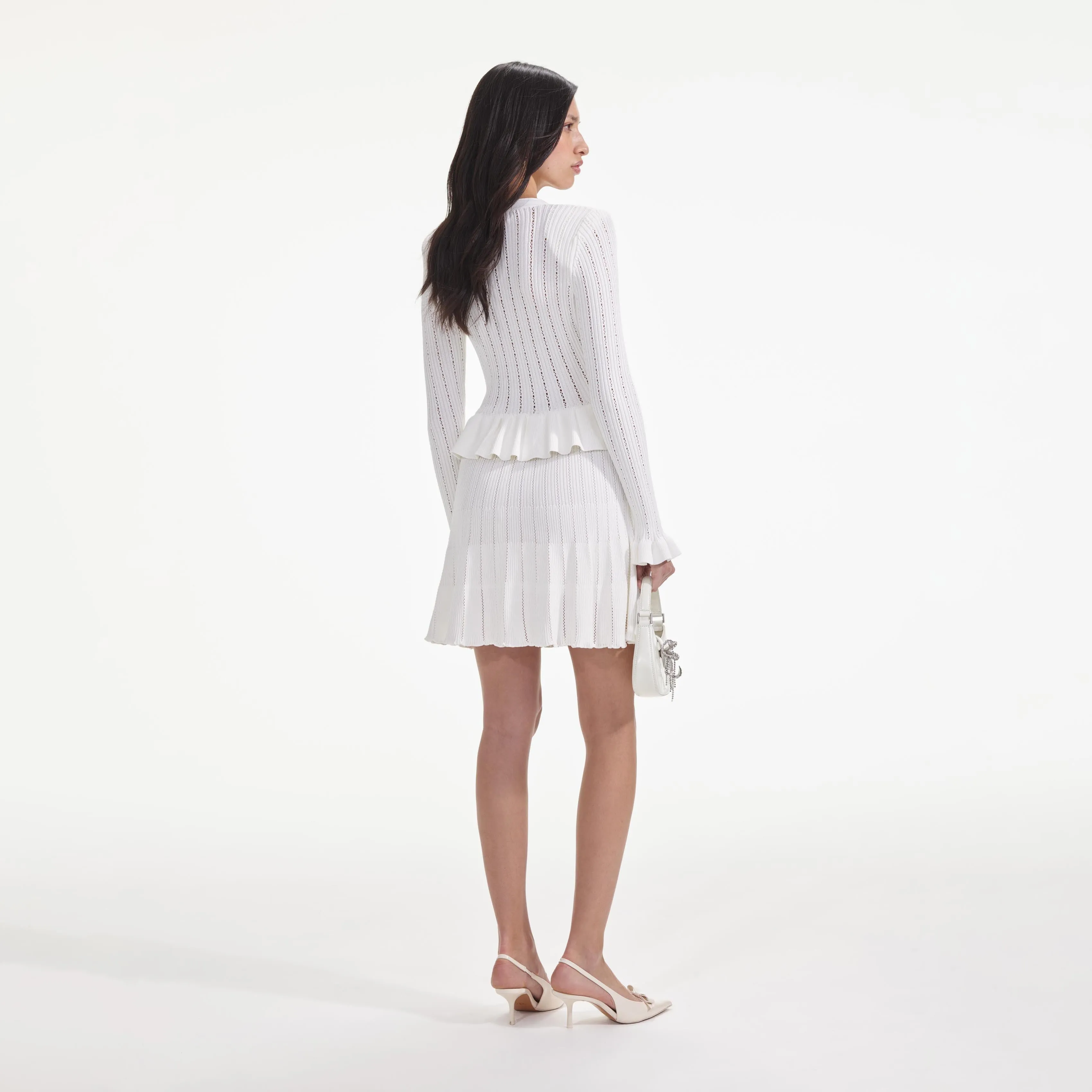 Knit Peplum Mini Dress - White