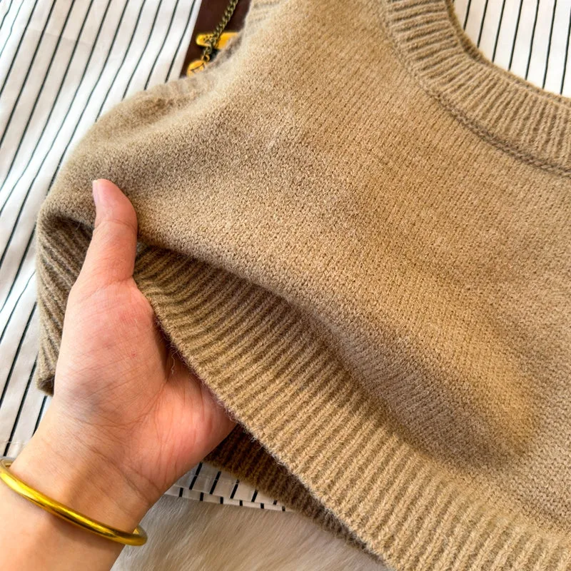 Knitted Vest&Striped Shirt 2Pcs